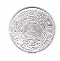 Moneda Maroc 10 francs/franci 1934, stare buna, curata