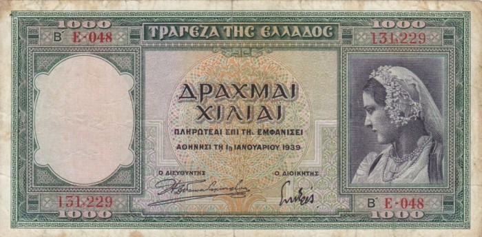 GRECIA 1.000 drahme 1939 VF!!!