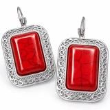 Cercei piatră roșie, formă pătrată, Howlit tortiță