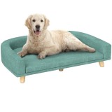 PawHut Canapea Eleganta Caini Lemn Pernă Moale Verde 98x67cm Culcus Luxos Interior