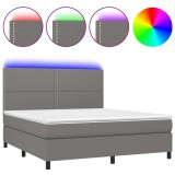 Cumpara ieftin Pat cu arcuri, saltea si LED, gri inchis, 180x200 cm, textil