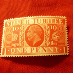 Timbru Marea Britanie 1935 - Jubileul de Argint R.George V , val. 1p rosu