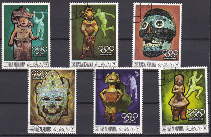 DB1 Ras al Khaima Olimpiada Mexic 1968 Cultura 6 v. stampilate CTO