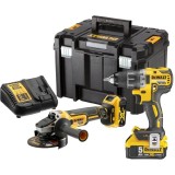 Set 2 scule profesionale pe acumulator DeWALT DCK2020P2T, 18V, motor fara perii, include: masina de gaurit DCD791, polizor unghiular DCG405 si 2x acum
