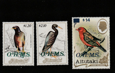 Aitutaki 1988-Fauna,Pasari de prada,serie 3 val.,surpratipar,O.H.M.S.,Mi,D38-D40 foto