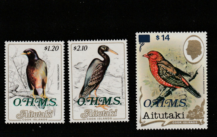 Aitutaki 1988-Fauna,Pasari de prada,serie 3 val.,surpratipar,O.H.M.S.,Mi,D38-D40