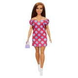 Papusa - Barbie Fashionistas - Satena cu Rochie Roz cu Buline | Mattel