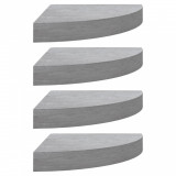 Rafturi de colț de perete, 4 buc., gri beton, 25x25x3,8 cm, MDF