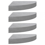 Rafturi de col? de perete, 4 buc., gri beton, 25x25x3,8 cm, MDF