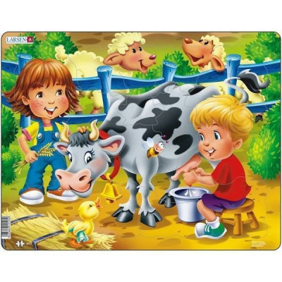 Puzzle Copiii la Ferma cu Vaca, 18 Piese Larsen LRBM5 foto
