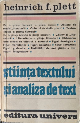 Stiinta Textului Si Analiza De Text - Heinrich F. Plett , G300 foto