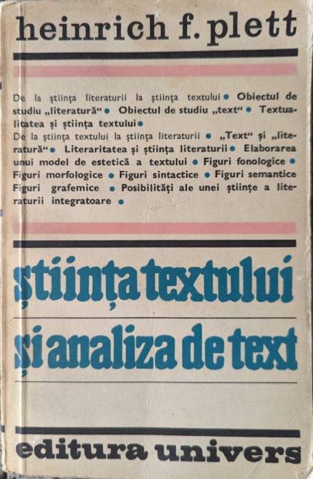 Stiinta Textului Si Analiza De Text - Heinrich F. Plett , G300