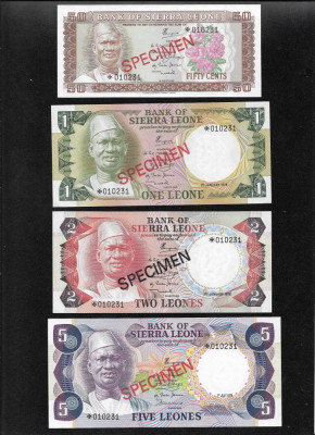 Rar! Set Sierra Leone 50 cents + 1 + 2 + 5 leone 1978 specimen foto