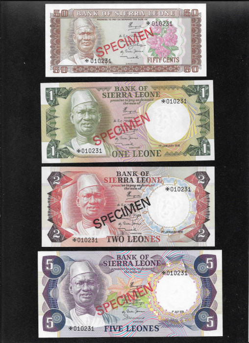 Rar! Set Sierra Leone 50 cents + 1 + 2 + 5 leone 1978 specimen
