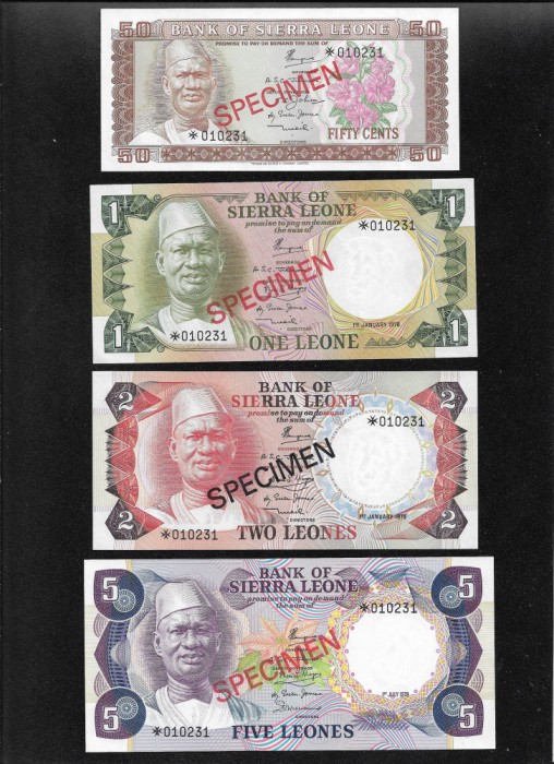 Rar! Set Sierra Leone 50 cents + 1 + 2 + 5 leone 1978 specimen