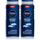 NIVEA MEN Protect &amp; Care gel de dus pentru față, corp și păr 2 x 500 ml(ambalaj economic)