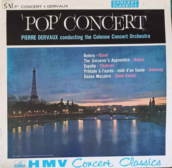 Disc vinil, LP. POP CONCERT-PIERRE DERVAUX, THE COLONNE CONCERT ORCHESTRA