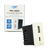Aproape nou: Priza alimentare 2 x USB PNI UB30, USB-A USB-C, 12V/9V/5V, max. 20W, m