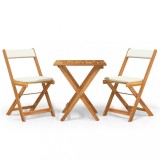 Set bistro pliabil cu perne, 3 piese, lemn masiv de acacia