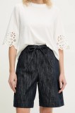 Answear Lab pantaloni scurti jeans femei, culoarea albastru marin, neted, high waist