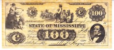 B11 3 - Bancnota foarte veche - America - Mississippi - 100 dolari - 1862
