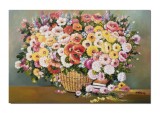 Cumpara ieftin Tablou GIGANT pictat manual living, Cos cu flori multicolore, 120x80cm ulei pe panza, FABULOS!