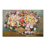 Tablou GIGANT pictat manual living, Cos cu flori multicolore, 120x80cm ulei pe panza, FABULOS!