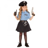 Cumpara ieftin Costum Politista Fetite KidMania&reg; 3-5 Ani (90-110cm) cu Accesorii: Camasa, Fusta, Sapca, Curea, Pistol, Catuse, Baston, Fluier, Insigna