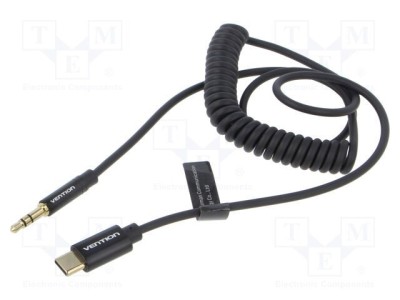 Cablu audio VENTION Jack 3,5mm 3pin la USB C, 1m, negru, mufă aurită foto