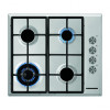 Plita incorporabila Heinner, 58 x 51 x 10 cm, gaz, 4 arzatoare, aprindere electrica, gratar fonta, WOK, inox, Argintiu