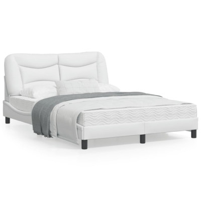 vidaXL Cadru de pat cu lumini LED, alb, 120x200 cm, piele ecologică foto