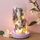 Cupola decorativa de Paste din sticla cu flori artificiale, iepuras si LED, &Oslash;11.5x21cm, CMCLASS