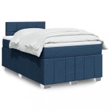 VidaXL Pat box spring cu saltea, albastru, 120x190 cm, material textil
