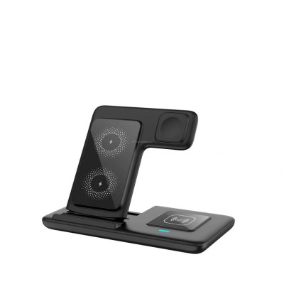 Statie de incarcare wireless SELANI 3 in 1, Fast Charger 15W,, Pliabila LED Design, Negru foto