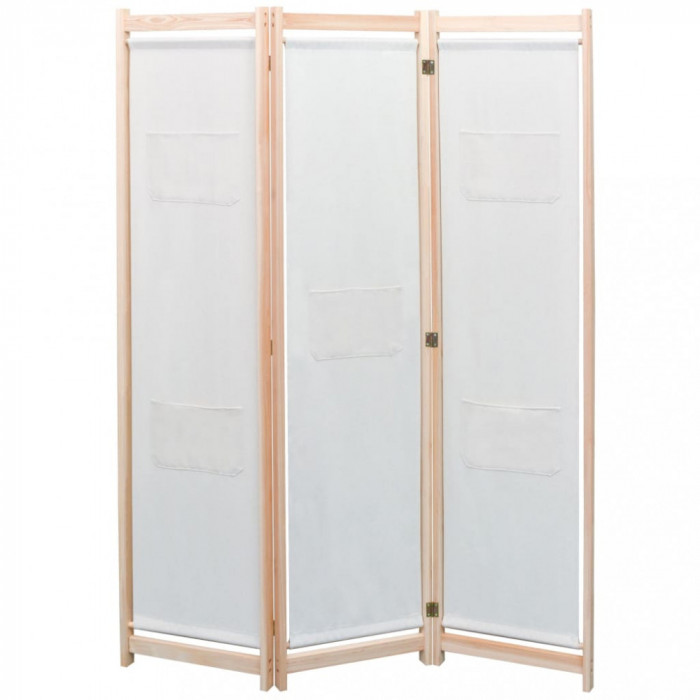 vidaXL Paravan de cameră cu 3 panouri, crem, 120x170x4 cm, textil