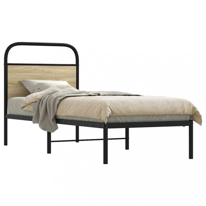 vidaXL Cadru de pat fără saltea 75x190 cm Lemn derivat stejar Sonoma 4100248