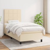 VidaXL Pat box spring cu saltea, crem, 90x200 cm, textil