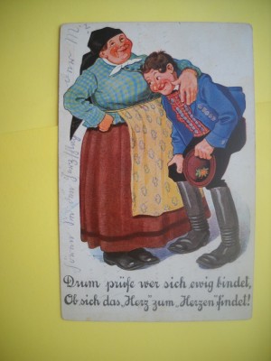 HOPCT 510 H DE LA INIMA LA ...INIMA ...!!!- IN 1920 AUSTRIA -CARICATURA VECHE-EUROPA --CIRCULATA foto