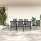vidaXL Set mobilier de grădină, 9 piese, negru, oțel și textilenă 3200689