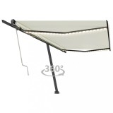 Cumpara ieftin Copertină automată cu senzor v&acirc;nt &amp; LED, crem, 500x350 cm