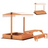 AIYAPLAY Areneră din lemn pentru copii cu copertină reglabilă Masă de picnic cu bănci 6 copii 3-8 ani 184x110x120 cm Maro | Aosom Romania
