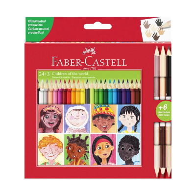 Creioane colorate 24 culori triunghiulare si 3 creioane bicolore cu 6 tonuri pentru nuanta pielii, Faber Castell FC511515 foto