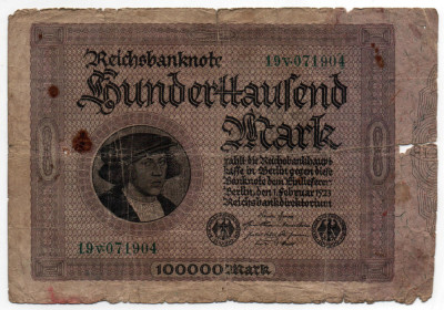 Bancnotă 100.000 Mărci - Germania, 1923 foto