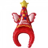 Balon din folie metalizata, flippy, tip coronita, model palarie de petrecere, ambalaj individual, pai inclus, umflare cu aer sau heliu, 31 x 50 cm, ro