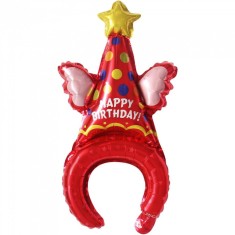 Balon din folie metalizata, flippy, tip coronita, model palarie de petrecere, ambalaj individual, pai inclus, umflare cu aer sau heliu, 31 x 50 cm, ro