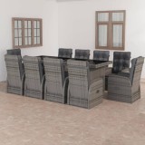 vidaXL Set mobilier de exterior cu perne, 11 piese, gri, poliratan 3059348
