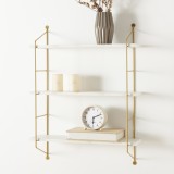 Raft, en.casa, PXWK-0010 Osel, 48 x 15 x 63,5 cm, otel, mdf, pvc, alb marmorat, montabil pe perete,cu 3 polite depozitare HausGarden Leisure, [en.casa]