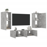 Unitati TV de perete cu LED-uri 4 piese gri beton lemn compozit GartenMobel Dekor, vidaXL