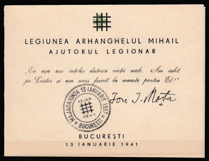 ROMANIA 1941 LP 142 III CARNET FILATELIC LEGIUNEA ARHANGHELULUI MIHAIL ION MOTA SI VASILE MARIN BUCURESTI 13 IANUARIE 1941