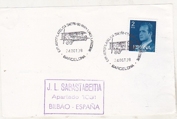 bnk fil Aerofilatelie - Spania - stampila ocazionala Expofil SAE`78 Barcelona